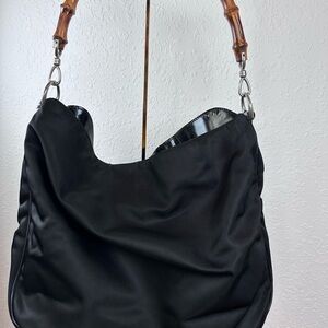 Gucci Black Bamboo Nylon Shoulder Bag